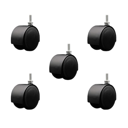 Service Caster 2-3/8'' Floor Safe Black Hooded Twin Wheel Caster 5/16 Threaded Stem, 5PK SCC-TS02S60D-NYU-FB-5161878-5